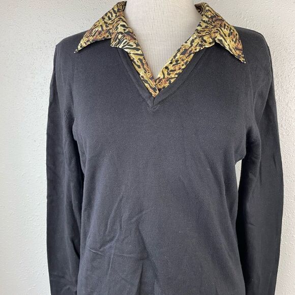 Notations Animal Print Collared Sweater Top Size M EUC - Picture 3 of 6